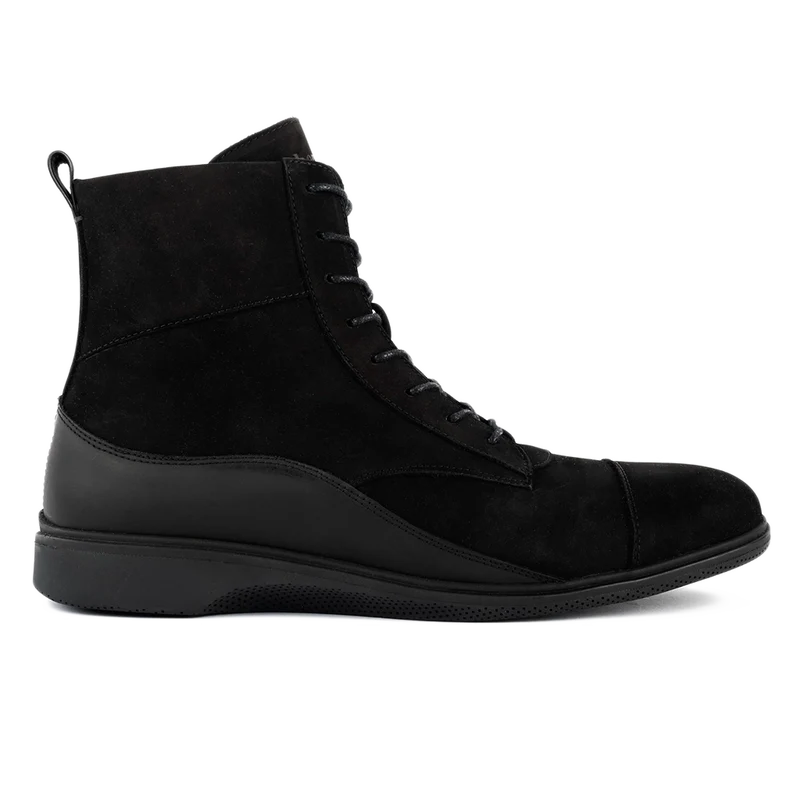 The Boot by Amberjack in Midnight Black Nubuck - Lateral Side View