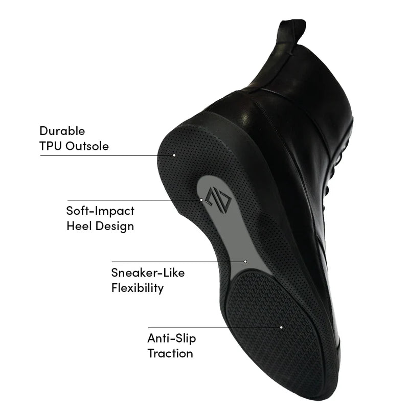 The Boot by Amberjack in Obsidian Black Leather - Labeled Outsole