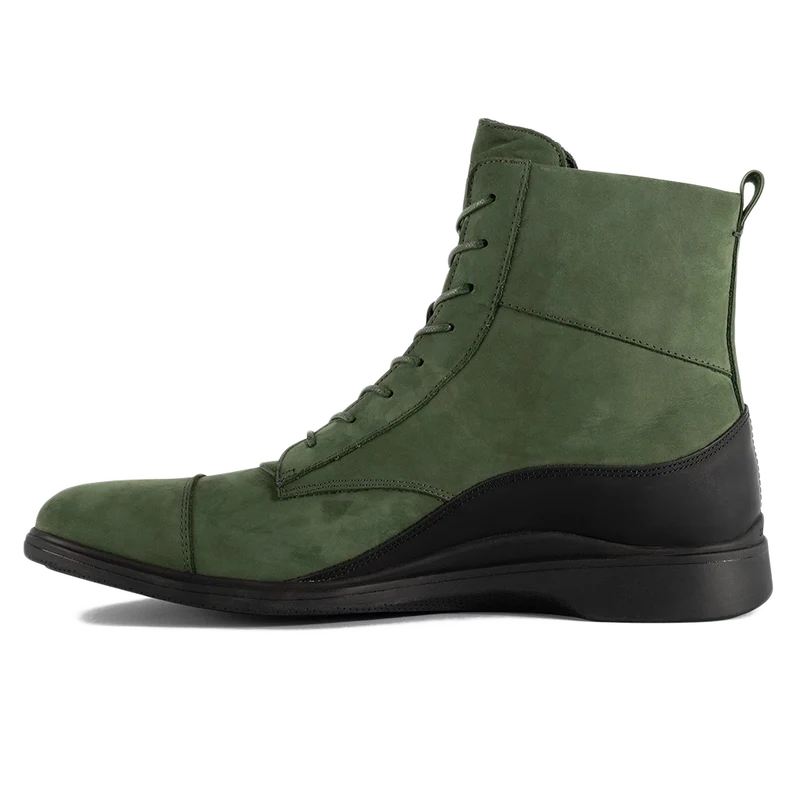 The Boot by Amberjack in Olive Green Nubuck Leather - Medial View