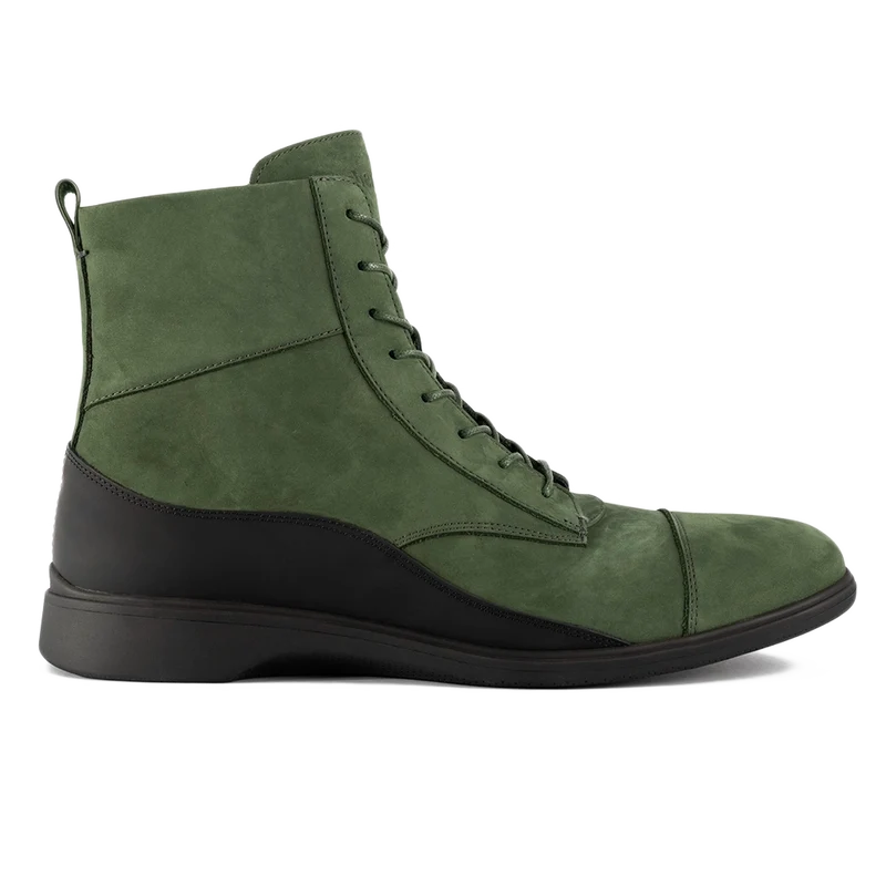 The Boot by Amberjack in Olive Green Nubuck Leather - Lateral View