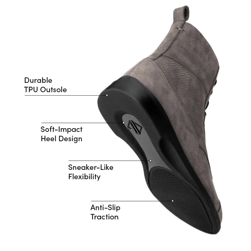 The Boot by Amberjack in Steel Grey Leather - Labeled Outsole