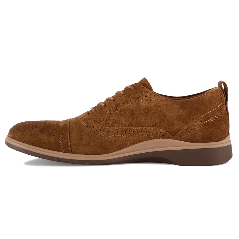 The Cap-Toe Dress Shoe by Amberjack in Grizzly Brown Suede - Medial View