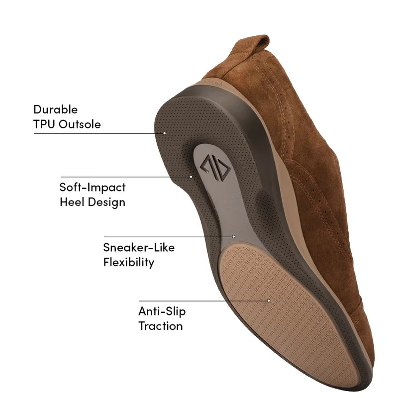 The Cap-Toe Dress Shoe by Amberjack in Grizzly Brown Suede - Labeled Outsole