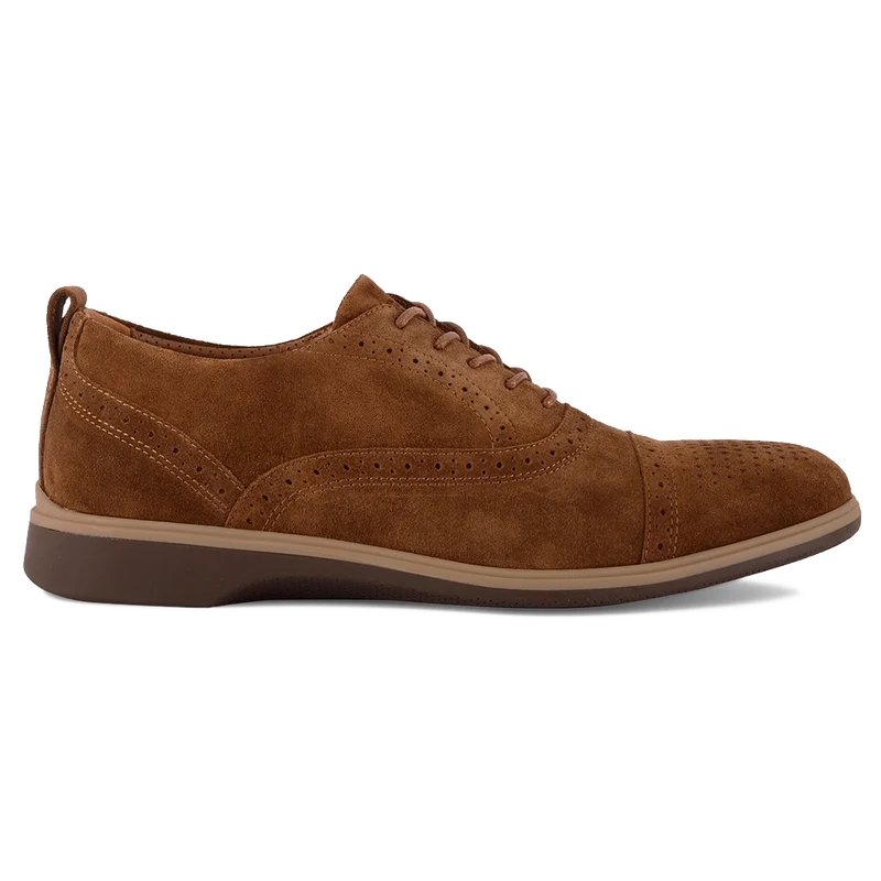 The Cap-Toe Dress Shoe by Amberjack in Grizzly Brown Suede - Lateral View