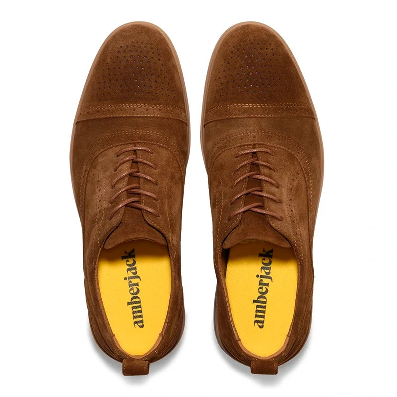 The Cap-Toe Dress Shoe by Amberjack in Grizzly Brown Suede - Top Down View
