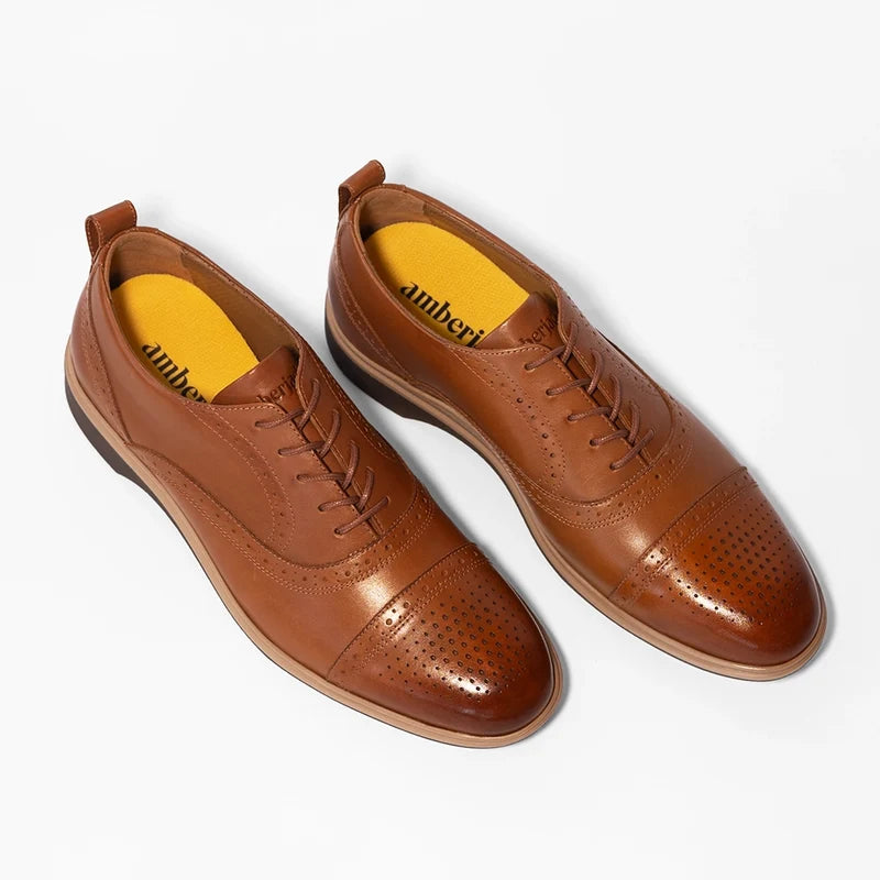 The Cap-Toe in Honey Tan by Amberjack - Three Quarter Angle