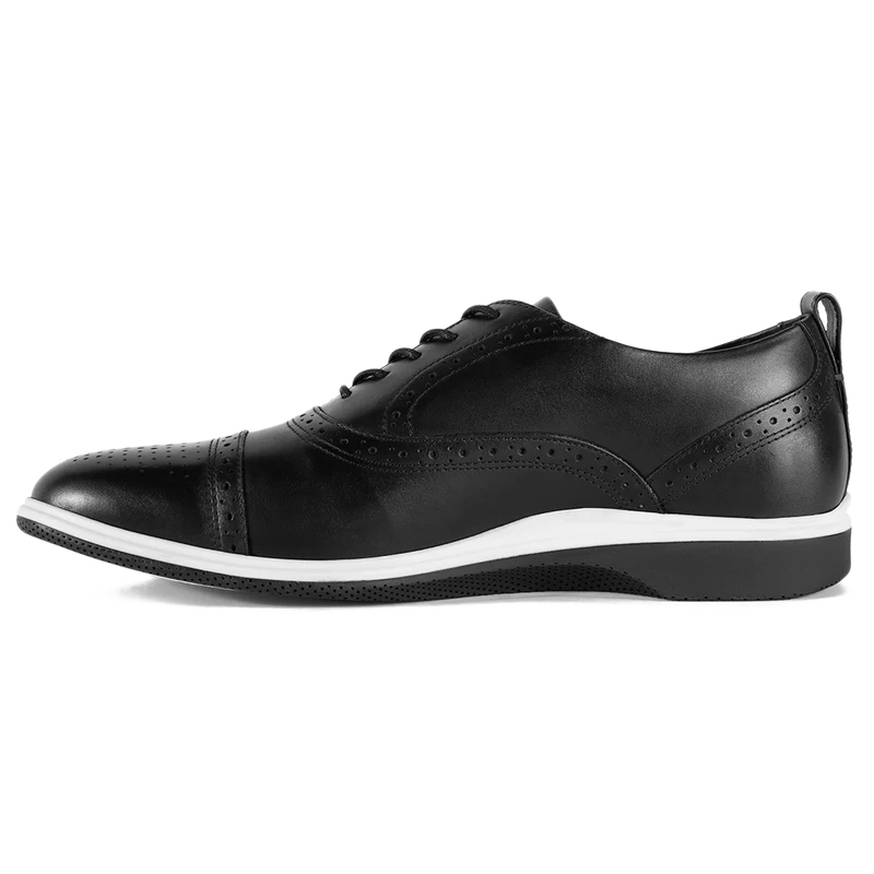 The Cap-Toe in Onyx Black and White by Amberjack - Medial View