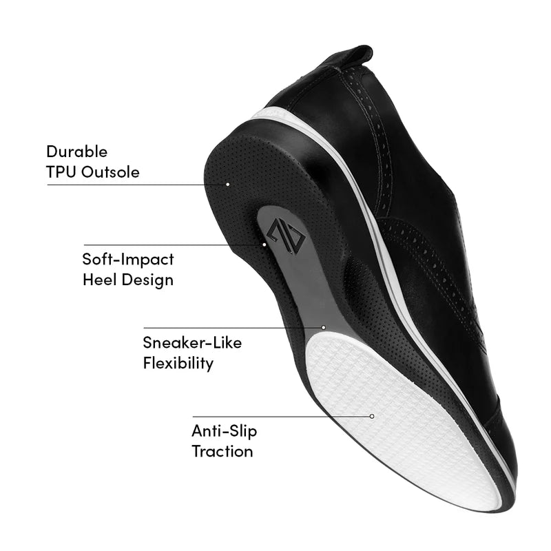 The Cap-Toe in Onyx Black and White - Labeled Outsole