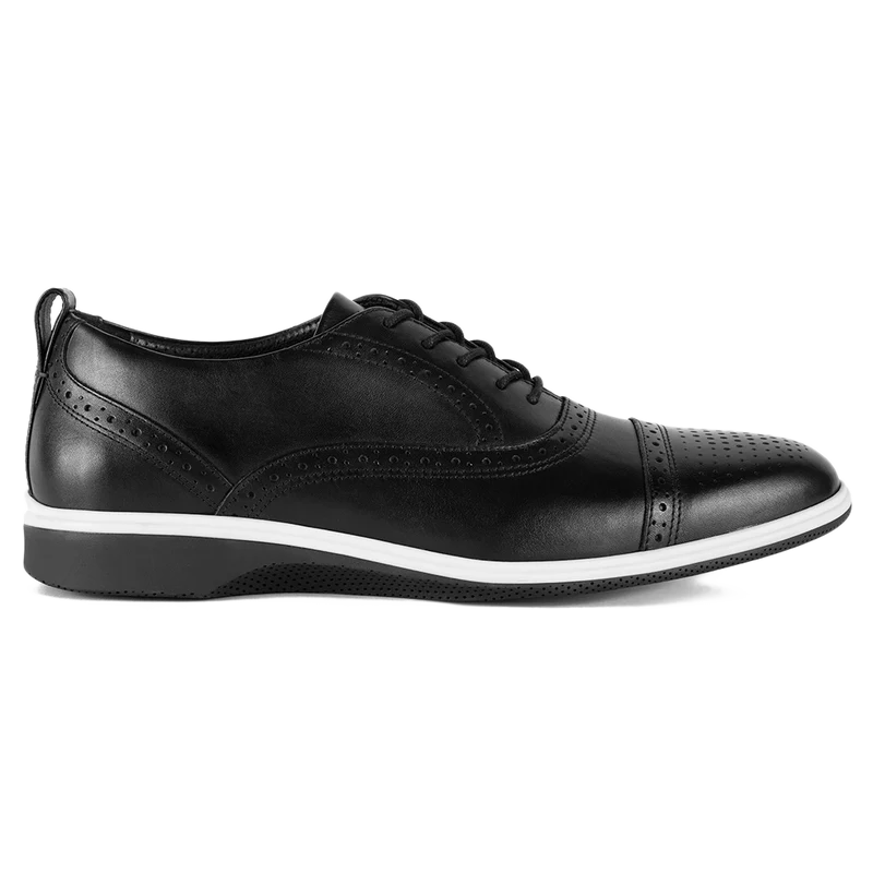 The Cap-Toe in Onyx Black and White by Amberjack - Lateral View
