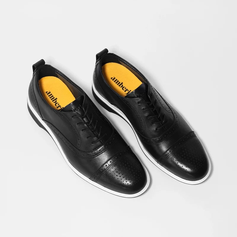 The Cap-Toe in Onyx Black and White by Amberjack - Three Quarter Angle