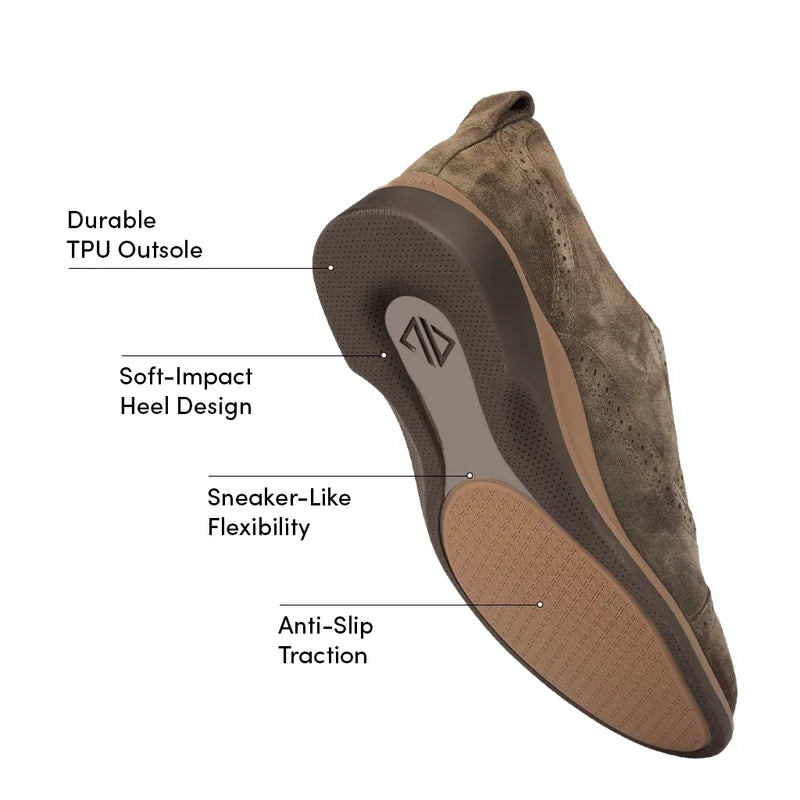 The Cap-Toe Dress Shoe by Amberjack in Slate Grey Suede - Labeled Outsole