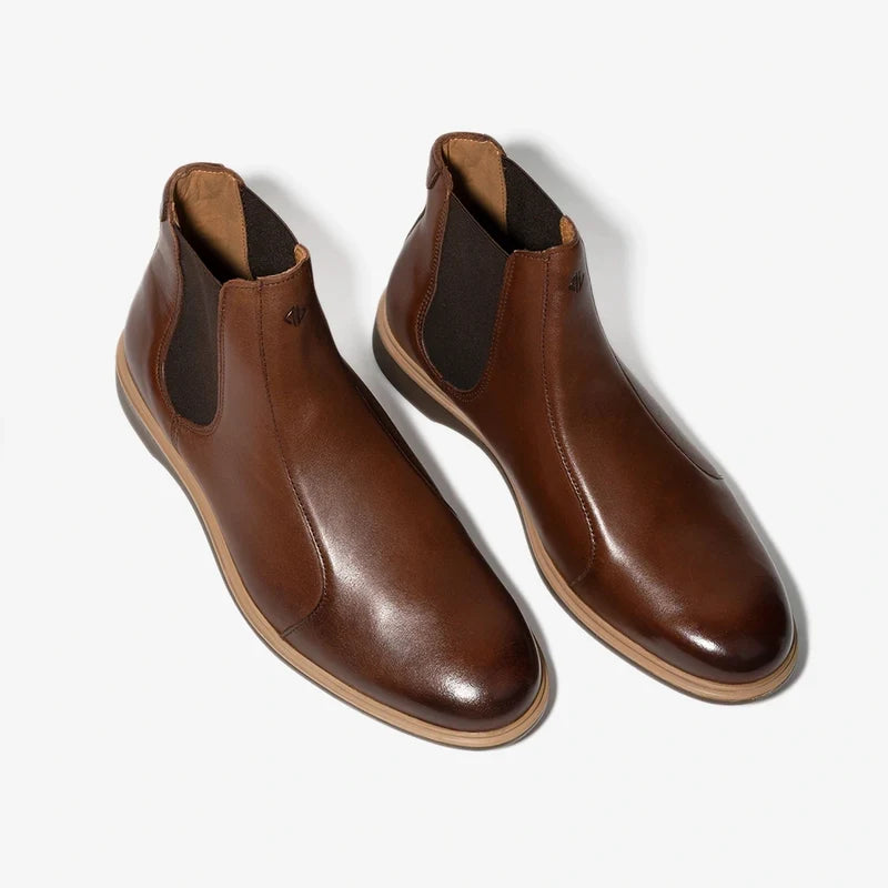 The Chelsea Boot by Amberjack in Chestnut Brown Leather - Three Quarter Angle View