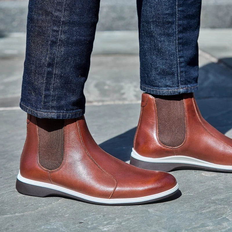 model wearing the chelsea coffee with dark jeans