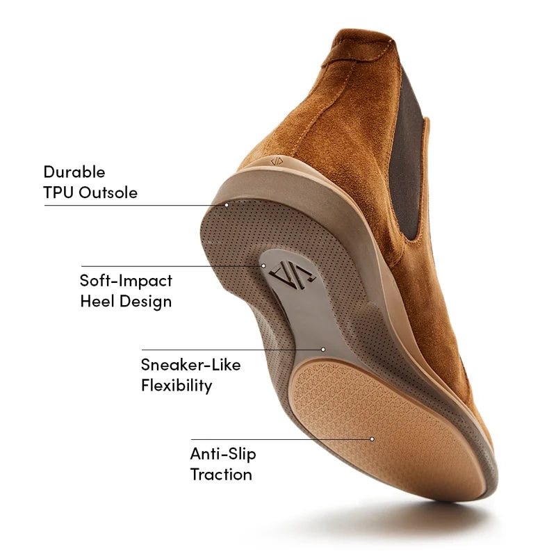The Chelsea Boot by Amberjack in Grizzly Brown Suede - Labeled Outsole