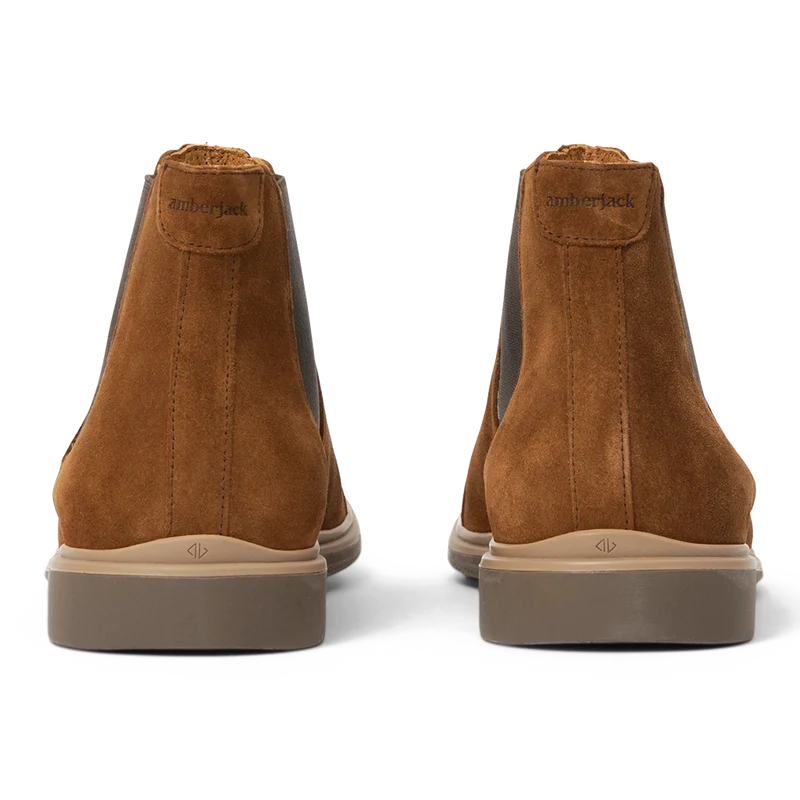 The Chelsea Boot by Amberjack in Grizzly Brown Suede - Back Heel View