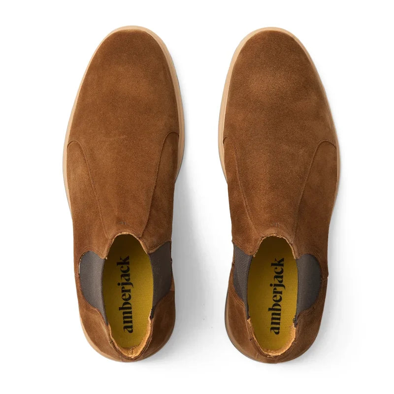 The Chelsea Boot by Amberjack in Grizzly Brown Suede - Top Down View