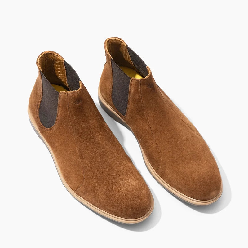 The Chelsea Boot by Amberjack in Grizzly Brown Suede - Three Quarter Angle View
