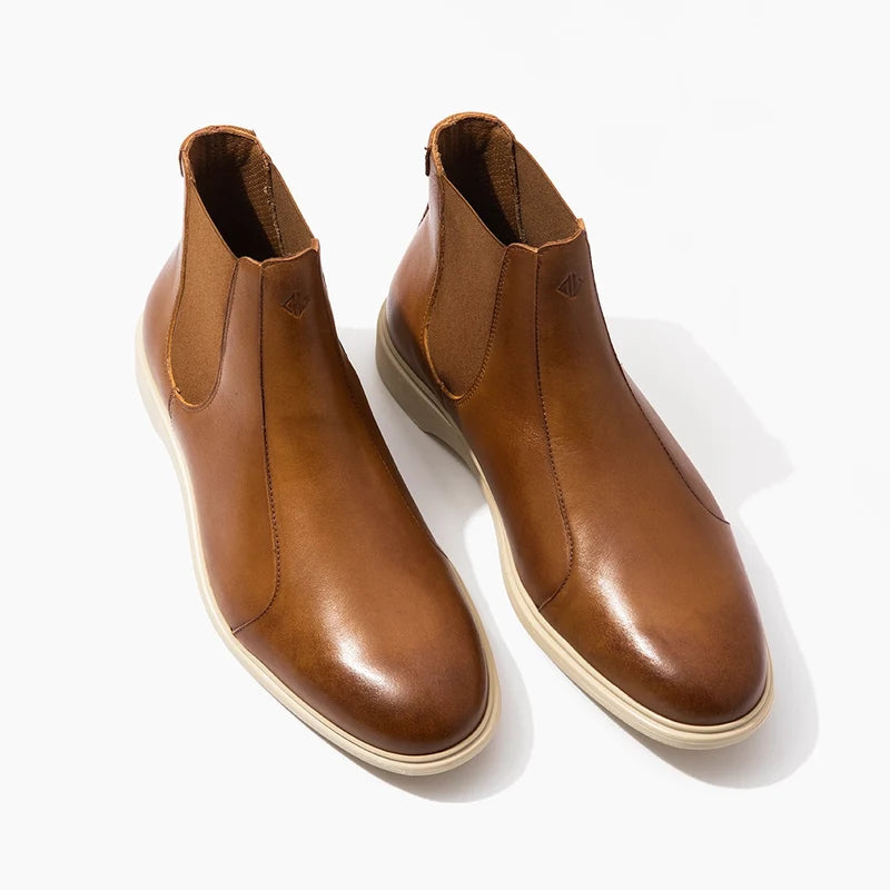 The Chelsea Boot by Amberjack in Honey & Cream Tan Leather - Three Quarter Angle View