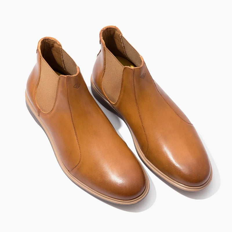 The Chelsea Boot by Amberjack in Honey Tan Leather - Three Quarter Angle View