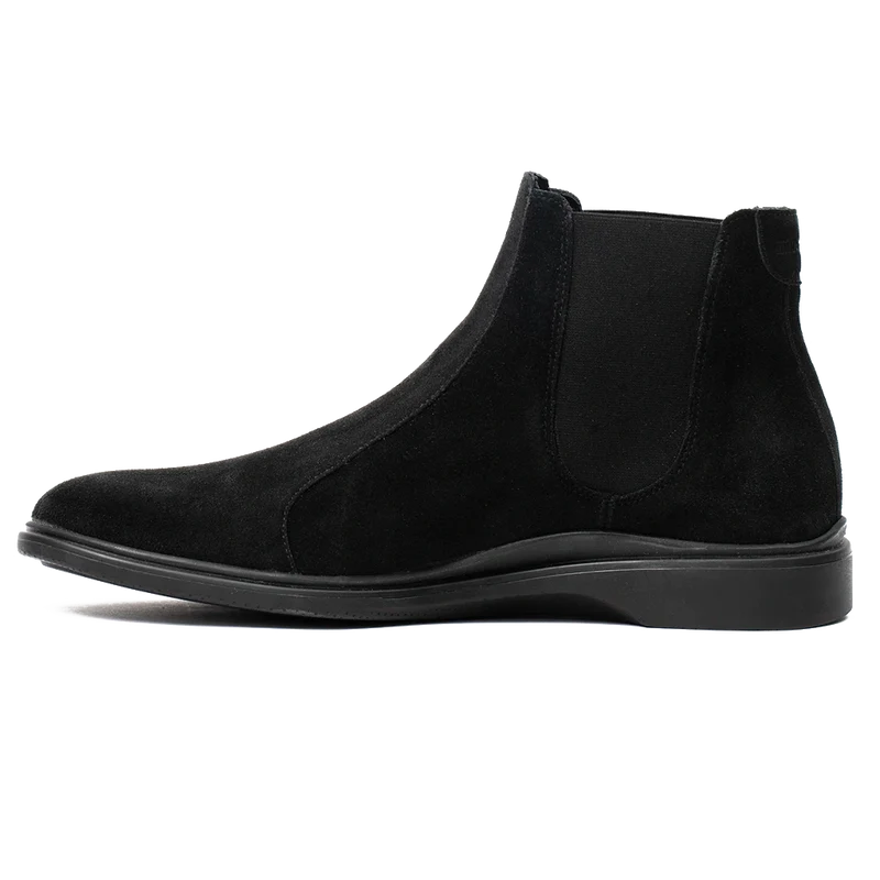 The Chelsea Boot by Amberjack in Midnight Black Suede - Medial Side View