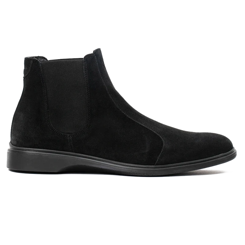 The Chelsea Boot by Amberjack in Midnight Black Suede - Lateral Side View