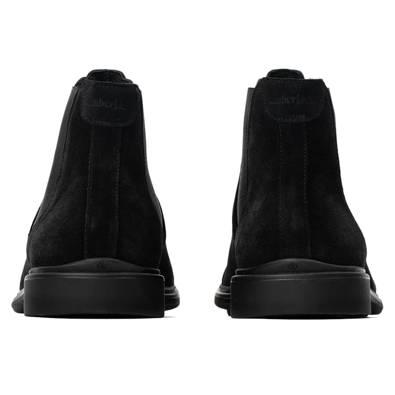 The Chelsea Boot by Amberjack in Midnight Black Suede - Back View