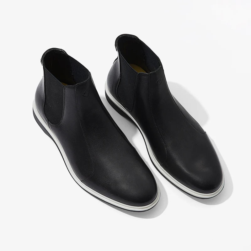 The Chelsea Boot by Amberjack in Onyx Black Leather - Three quarter angle view