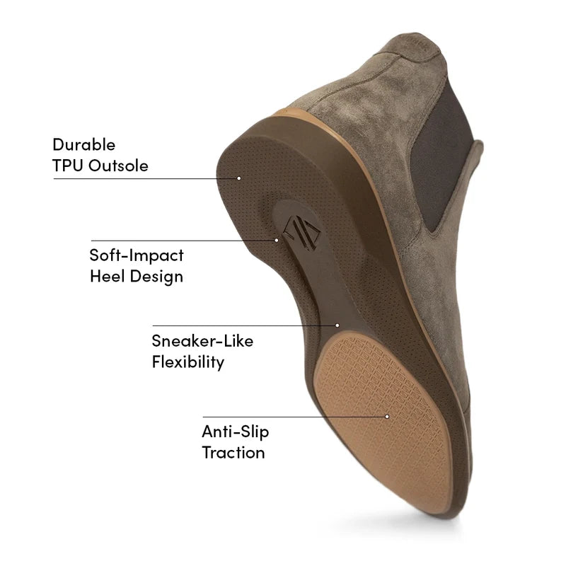 The Chelsea Boot by Amberjack in Slate Grey Suede - Labeled Outsole