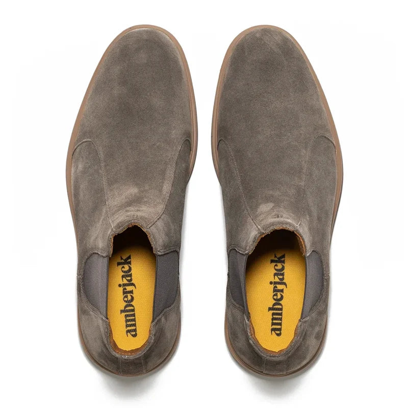 The Chelsea Boot by Amberjack in Slate Grey Suede - Top Down View