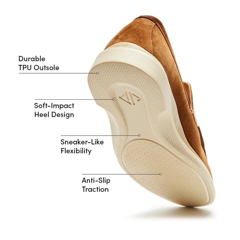 The Loafer by Amberjack in Grizzly Brown Suede - Labeled Outsole
