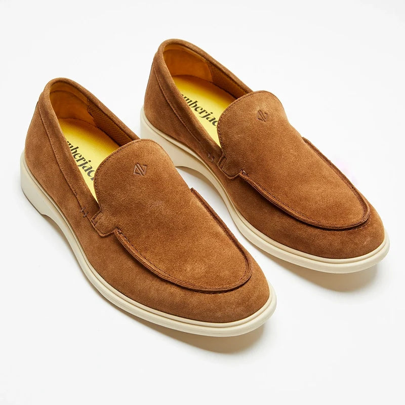 The Loafer by Amberjack in Grizzly Brown Suede - Three Quarter Angle