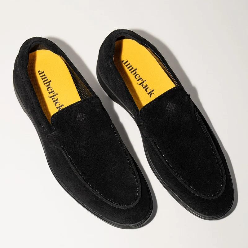 The Loafer by Amberjack in Midnight Black Suede - Three Quarter Angle