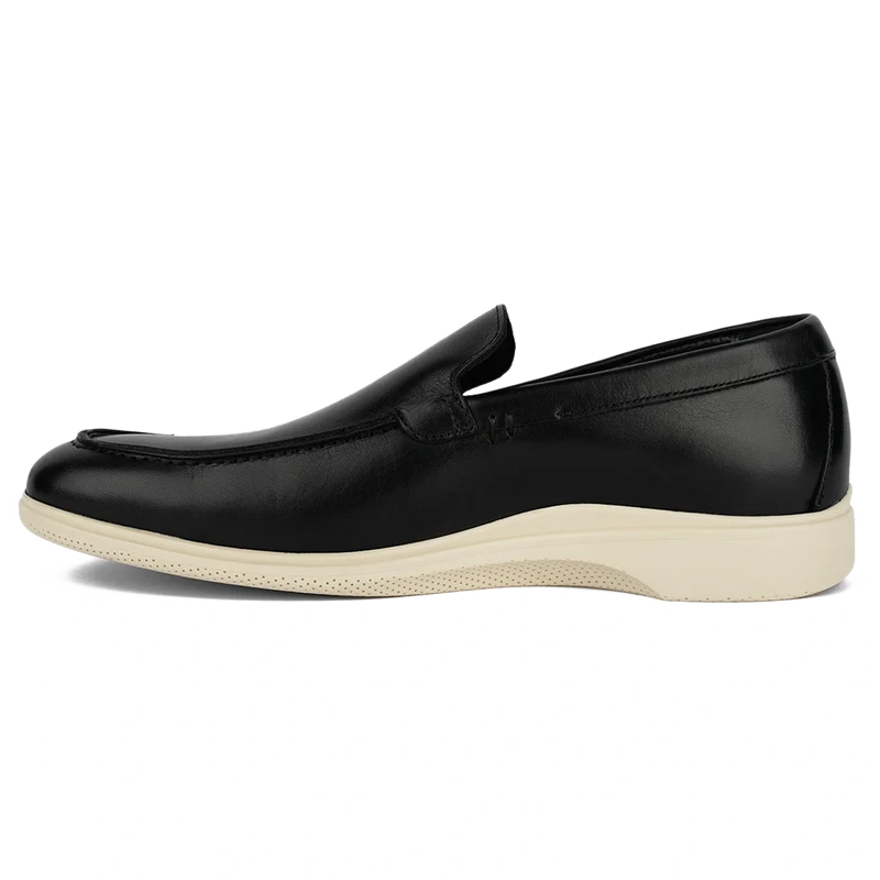 The Loafer by Amberjack in Obsidian & Cream Black Leather - Medial View