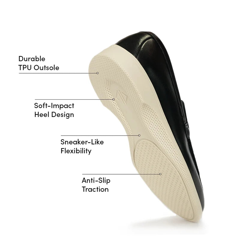 The Loafer by Amberjack in Obsidian & Cream Black Leather - Labeled Outsole