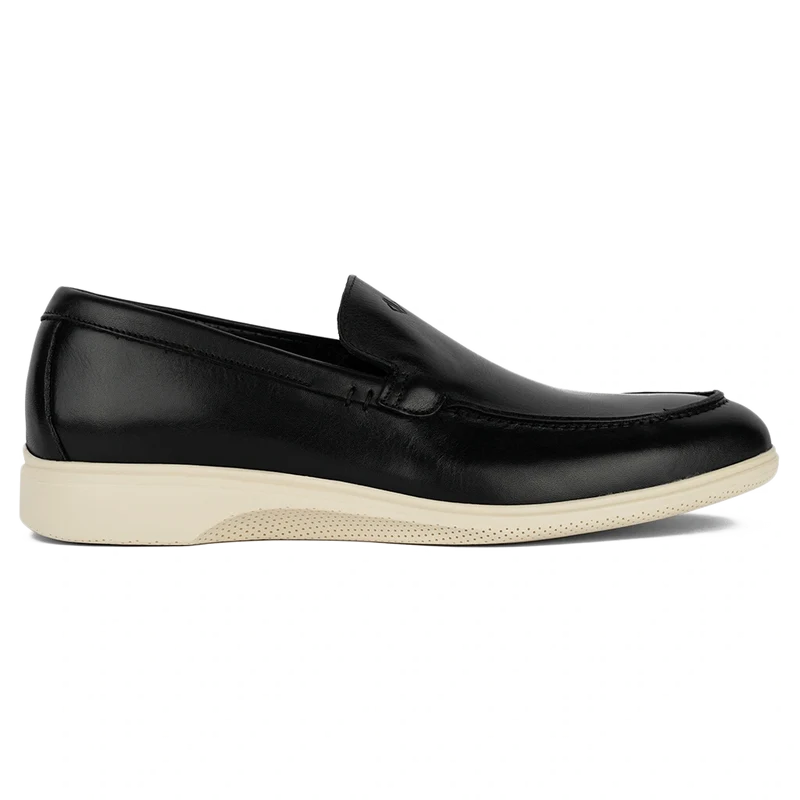 The Loafer by Amberjack in Obsidian & Cream Black Leather - Lateral View
