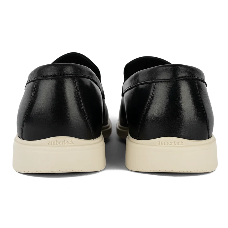 The Loafer by Amberjack in Obsidian & Cream Black Leather - Back View
