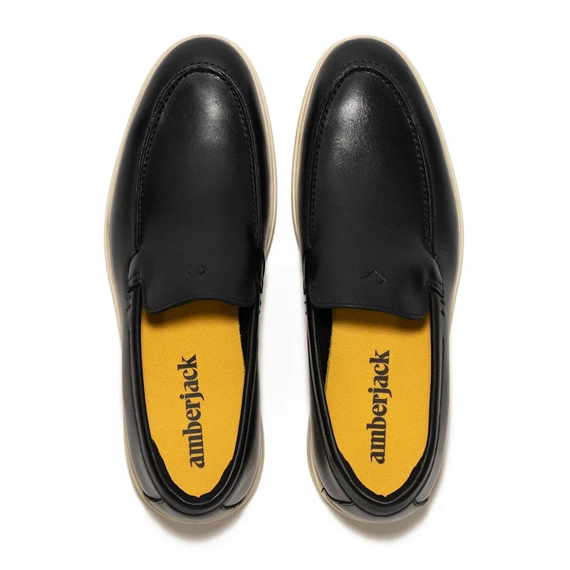The Loafer by Amberjack in Obsidian & Cream Black Leather - Top Down View