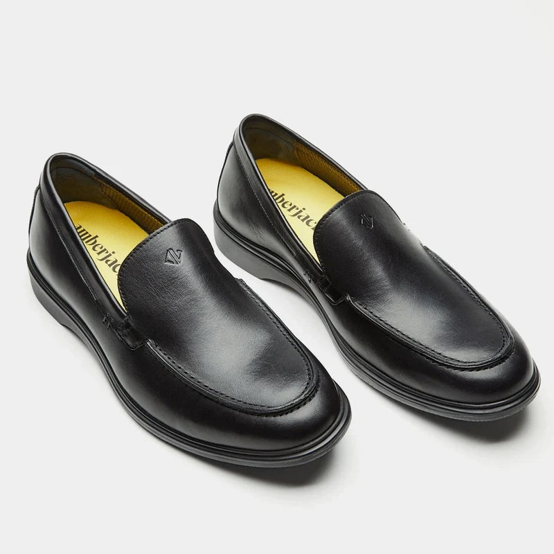 The Loafer by Amberjack in Obsidian Black Leather - Three Quarter Angle