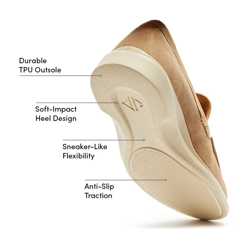 The Loafer by Amberjack in Tundra Light Brown Suede - Labeled Outsole