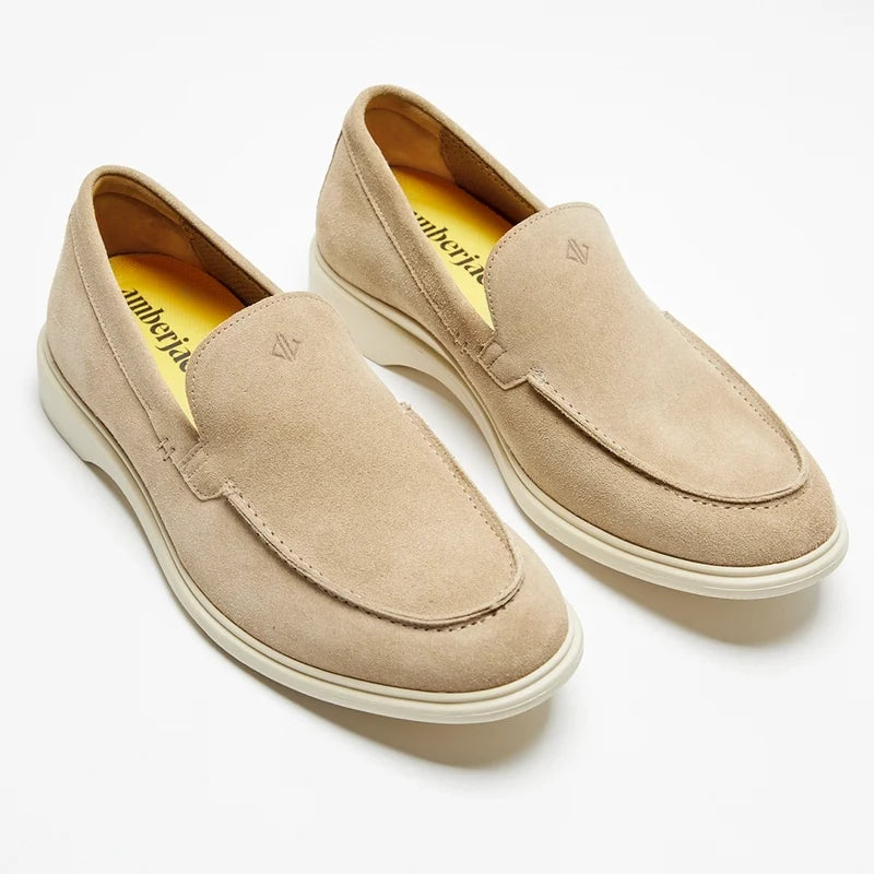 The Loafer by Amberjack in Tundra Light Brown Suede - Three Quarter Angle