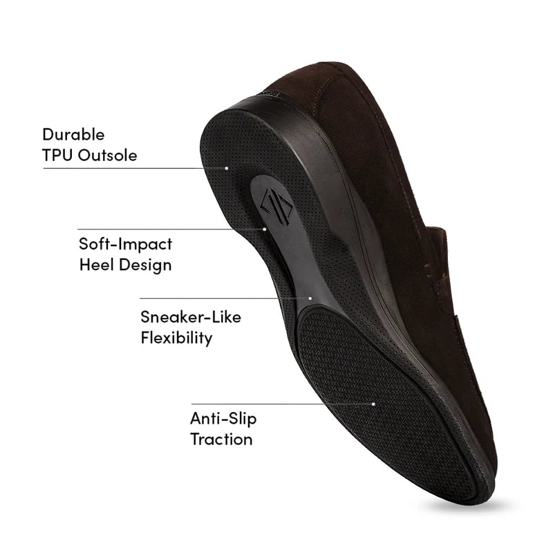 The Loafer by Amberjack in Walnut brown suede - Labeled Outsole