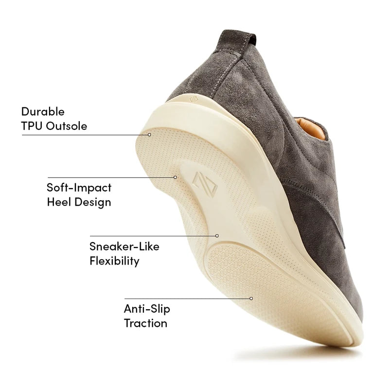 The Original Dress Shoe by Amberjack in Carbon Grey Suede - Labeled Outsole