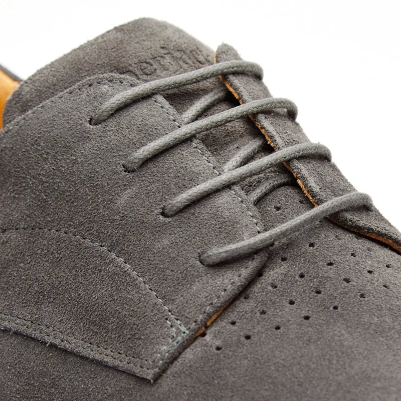 The Original Dress Shoe by Amberjack in Carbon Grey Suede - closeup detail picture of Italian suede