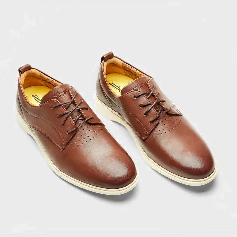 The Original Dress Shoe by Amberjack in Chestnut & Cream Brown Leather - Three Quarter Angle