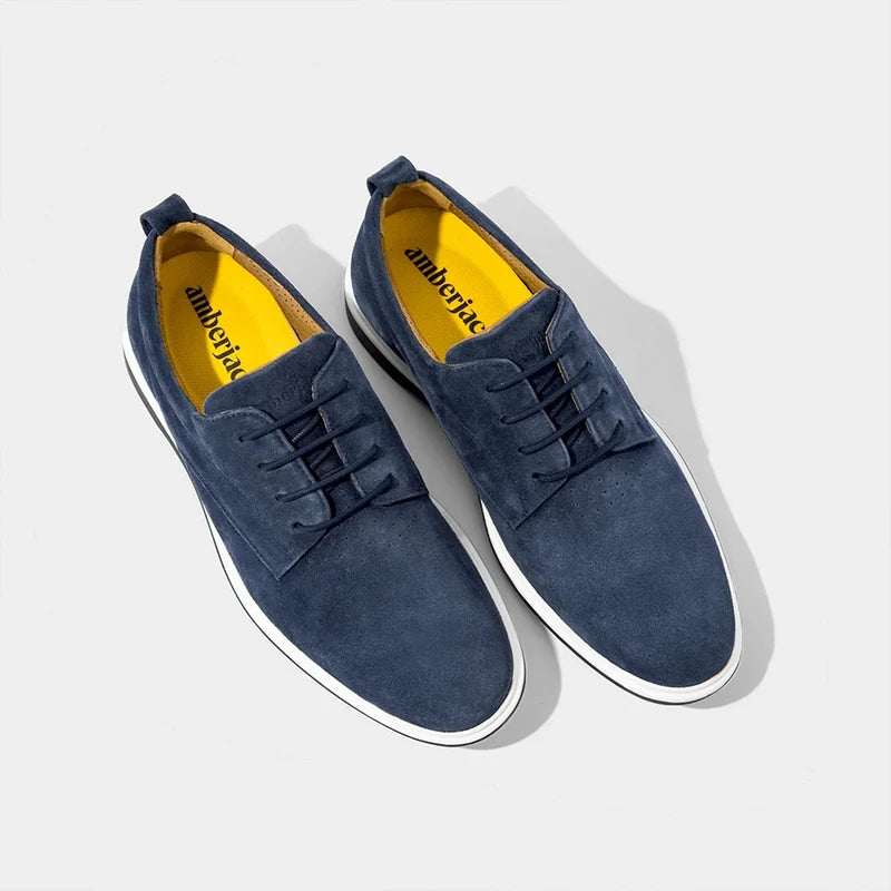 The Original Dress Shoe by Amberjack in Cobalt Blue Suede - Three Quarter Angle