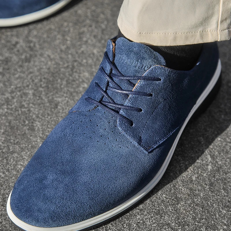 Close up detail image of The Original Cobalt blue italian suede
