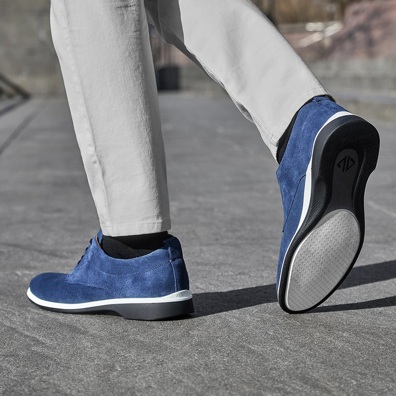 The Original Dress Shoe by Amberjack in Cobalt Blue Suede - Worn with light pants