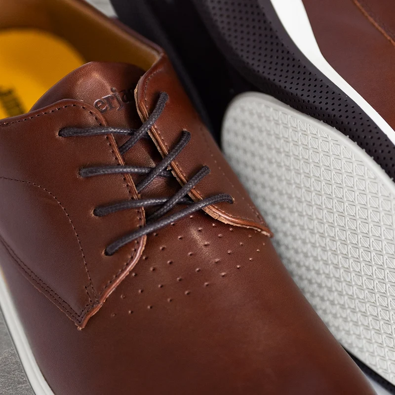 The Original Dress Shoe by Amberjack in Coffee Brown Leather - close up detail shot of leather and outsole