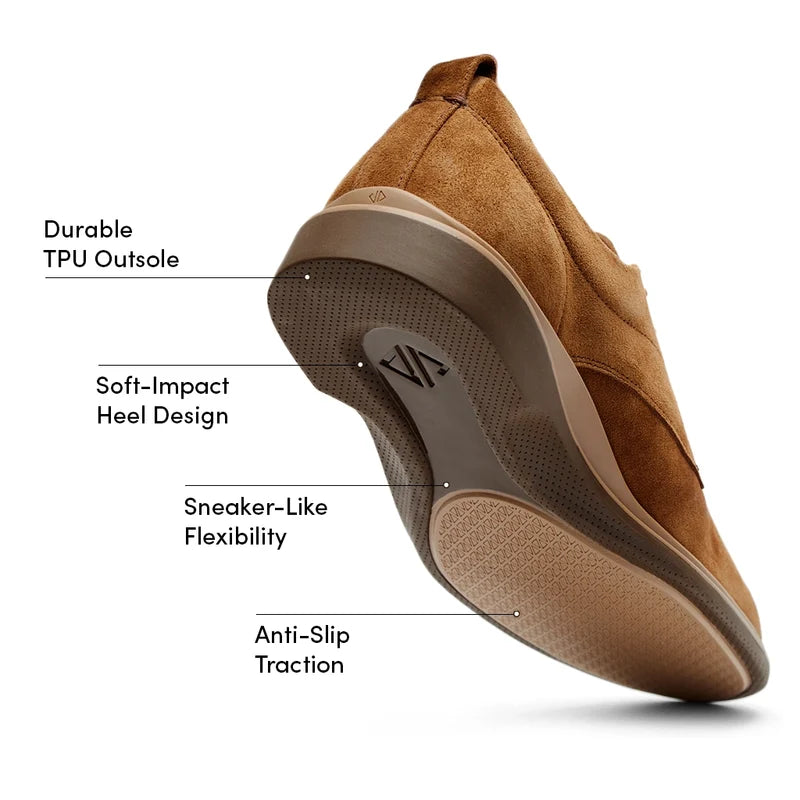 The Original Dress Shoe by Amberjack in Grizzly Brown Suede - Labeled Outsole