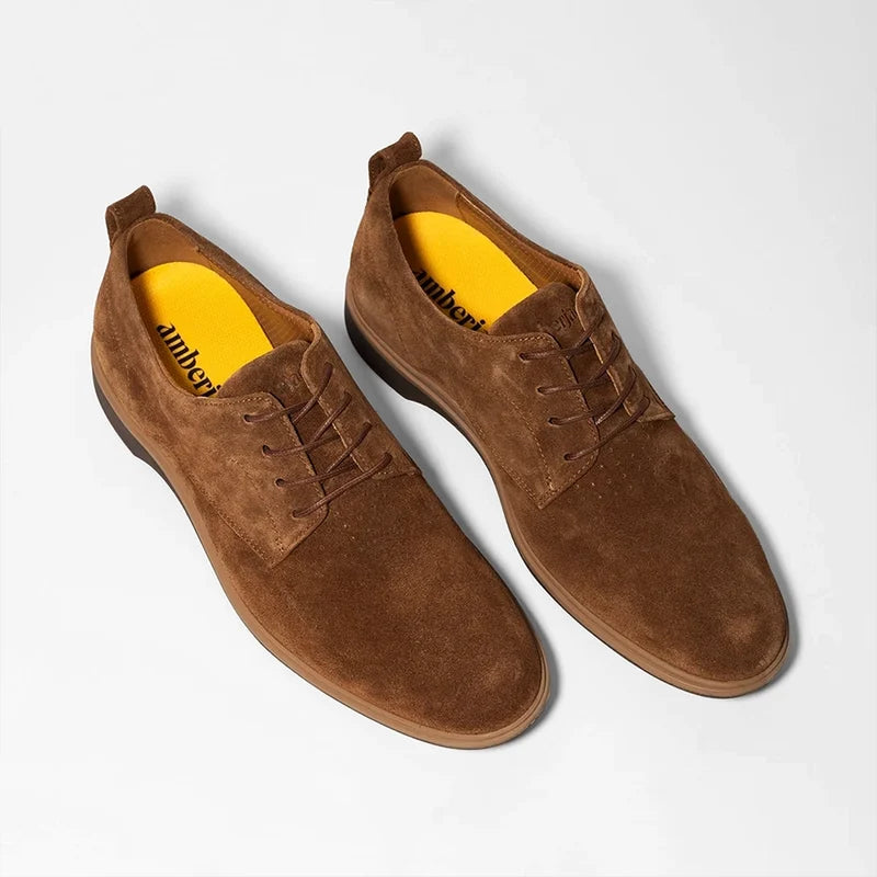 The Original Dress Shoe by Amberjack in Grizzly Brown Suede - Three Quarter Angle